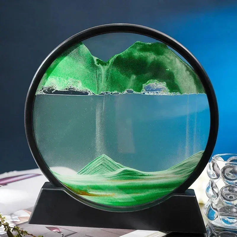 3D Hourglass Quicksand Moving Sand Art Picture Round Glass