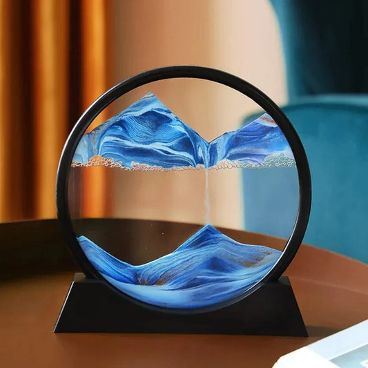 3D Hourglass Quicksand Moving Sand Art Picture Round Glass