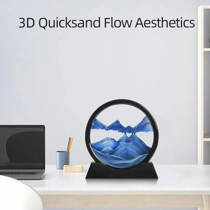 3D Hourglass Quicksand Moving Sand Art Picture Round Glass
