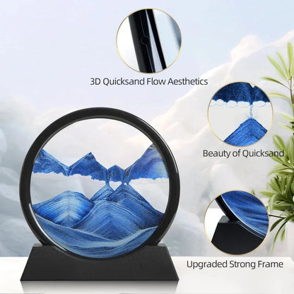 3D Hourglass Quicksand Moving Sand Art Picture Round Glass