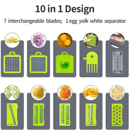 16-In-1 Vegetable Chopper With 8 Blades, Container, Shredder