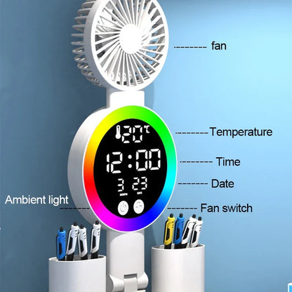 LED Table Lamp with Fan And Clock Display Reading Desk Light