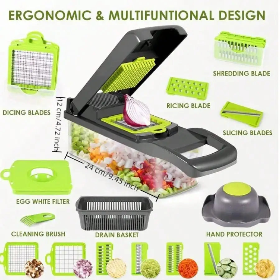 16-In-1 Vegetable Chopper With 8 Blades, Container, Shredder