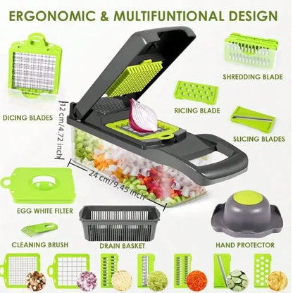 16-In-1 Vegetable Chopper With 8 Blades, Container, Shredder