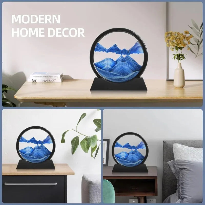 3D Hourglass Quicksand Moving Sand Art Picture Round Glass