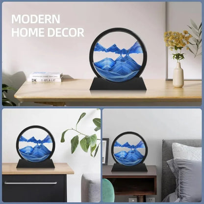3D Hourglass Quicksand Moving Sand Art Picture Round Glass