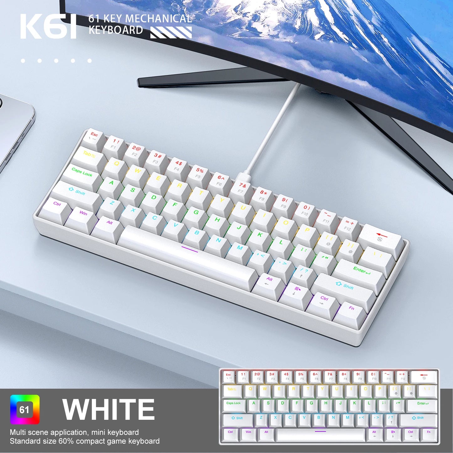 Mini Keyboard APAYADO K61 Mechanical Keyboard Wired,