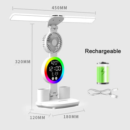 LED Table Lamp with Fan And Clock Display Reading Desk Light