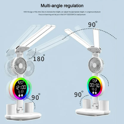 LED Table Lamp with Fan And Clock Display Reading Desk Light