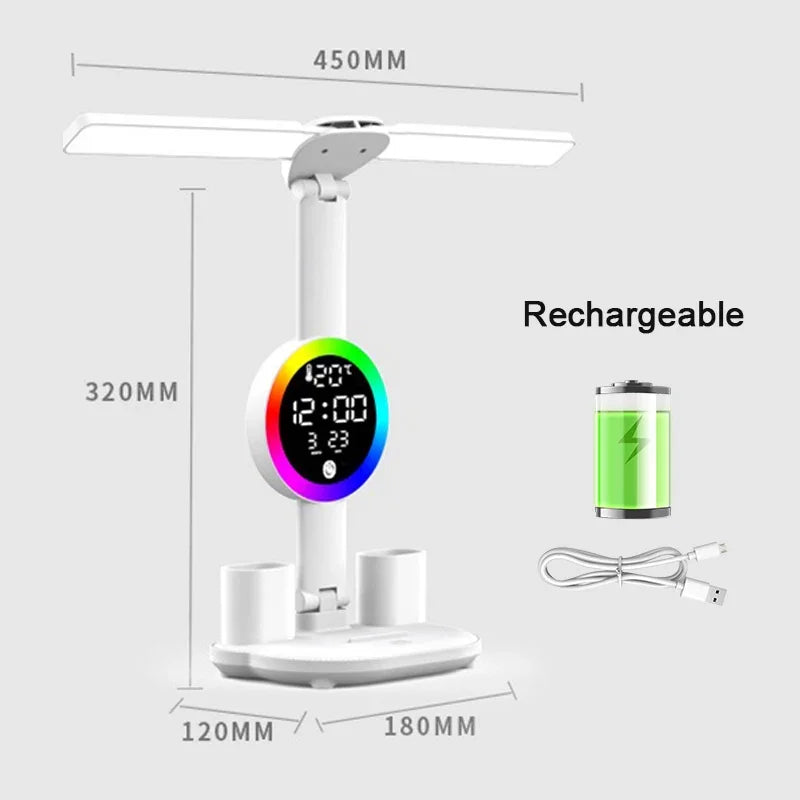 LED Table Lamp with Fan And Clock Display Reading Desk Light