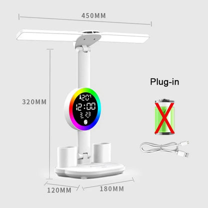 LED Table Lamp with Fan And Clock Display Reading Desk Light